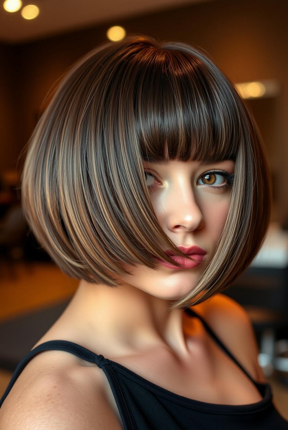 Italian bob hairstyle with curtain bangs