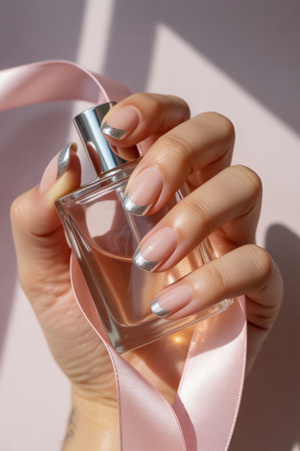 Jelly Sheer Base Silver Sparkle French Tip Nails