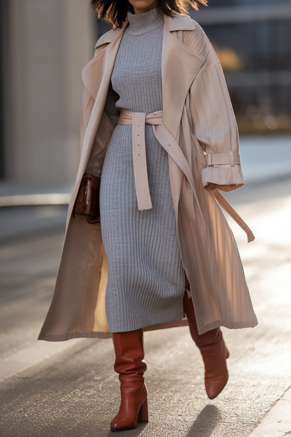 Knit Dress with a Belted Trench