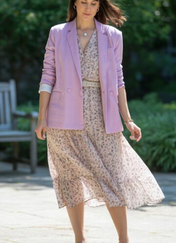 Pastel Pink Blazer with Floral Dress