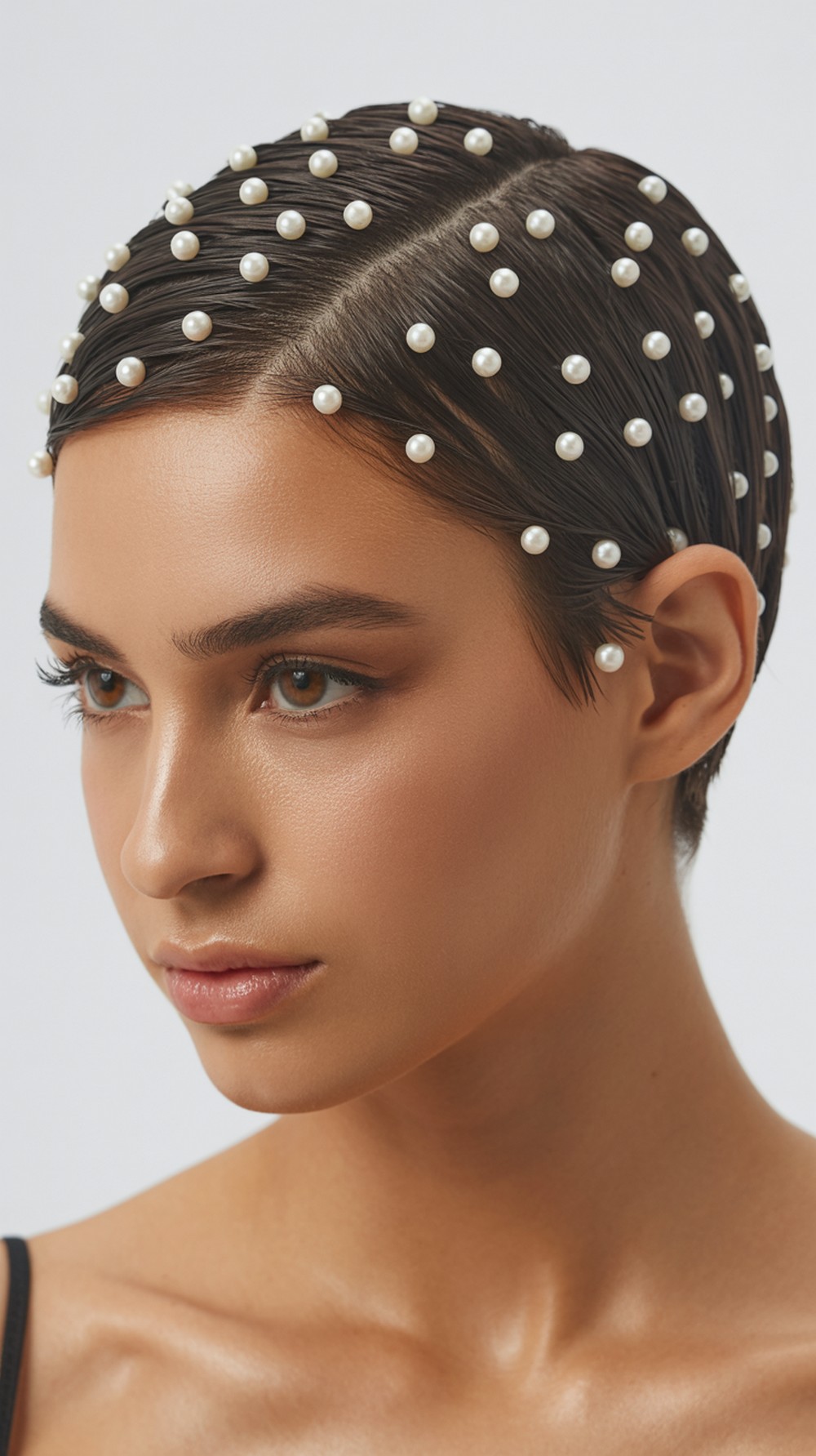 Pearl Studded Part Line Formal Hairstyle