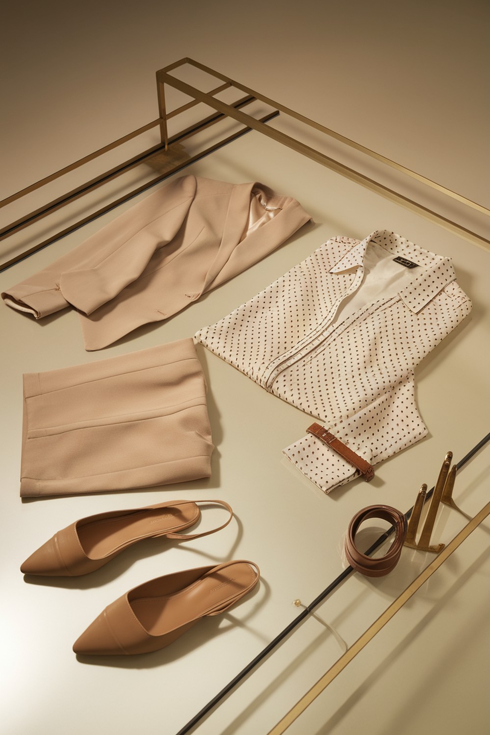 Printed Silk Blouse with a Neutral Suit