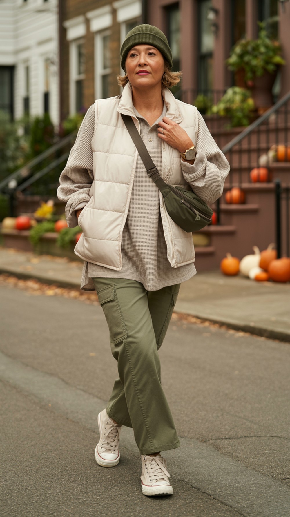 Puffer Vest + Henley + Cargo Pants