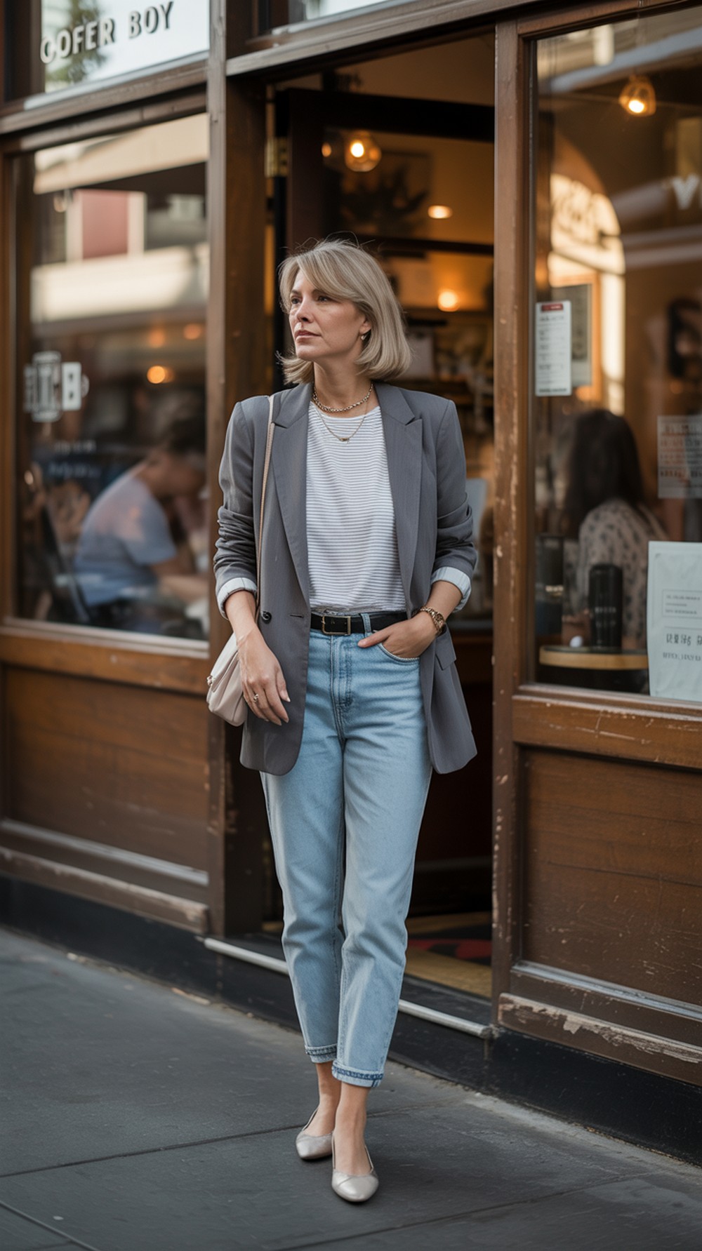 Relaxed Blazer + Tee + Mom Jeans