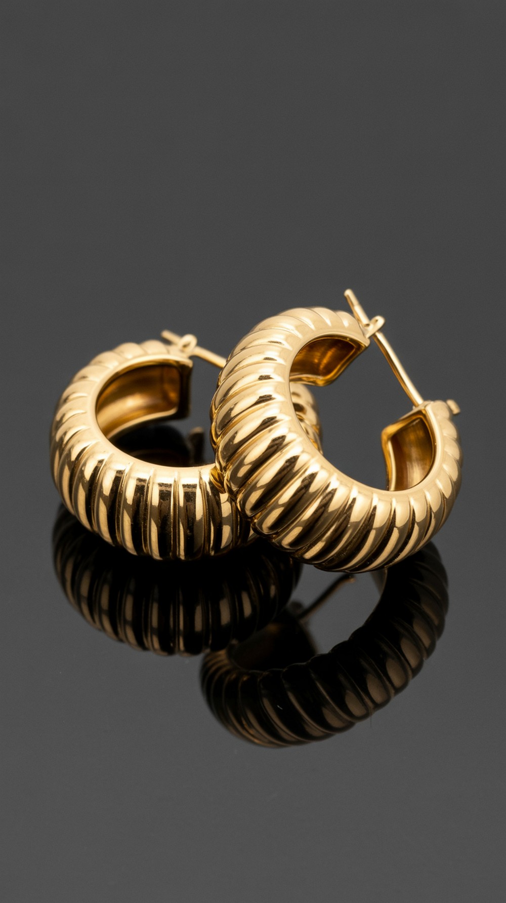 Ribbed Ridged Thick Gold Hoop Earrings