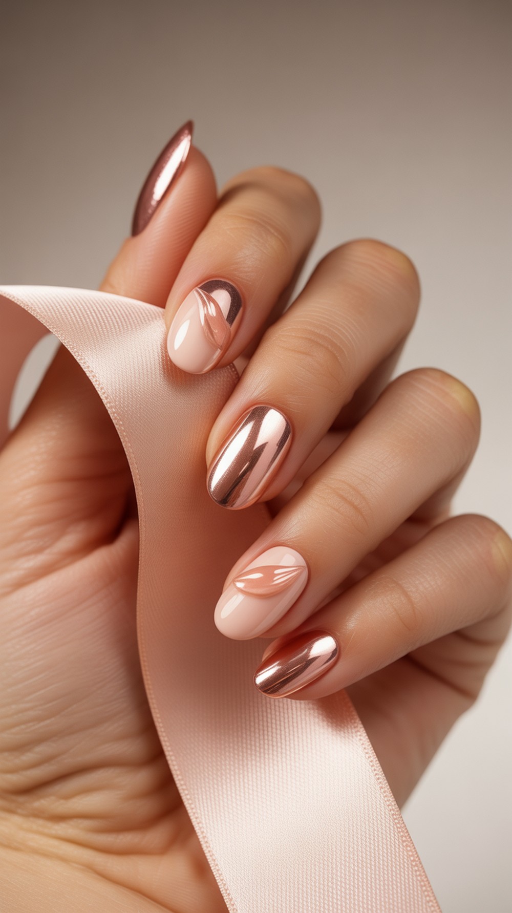Rose Gold Chrome & Aura Nails