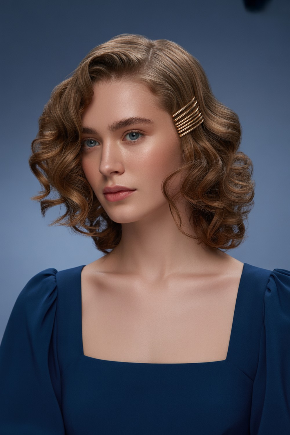 Shoulder Length Bounce Romantic Curls with Side Sweep Hairstyles