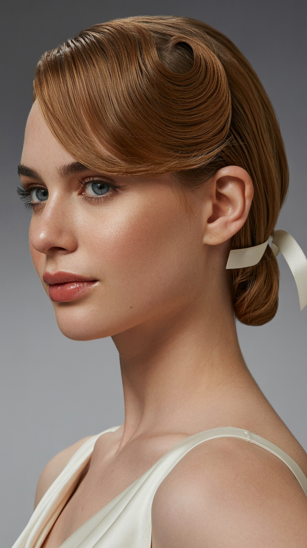 Side Swept Bangs with Tucked Nape Formal Hairstyle