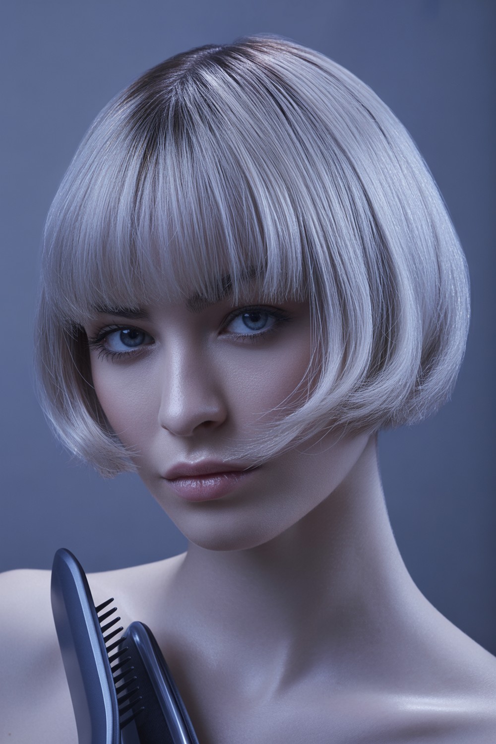 Sleek Glass Short Bob with Wispy Bangs