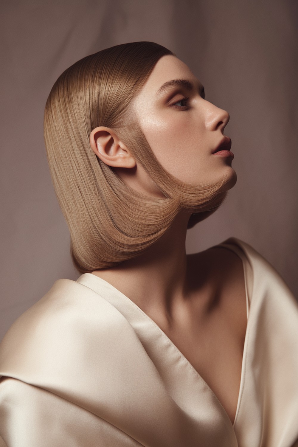 Sleek Lob with Tucked Behind Ear Styling