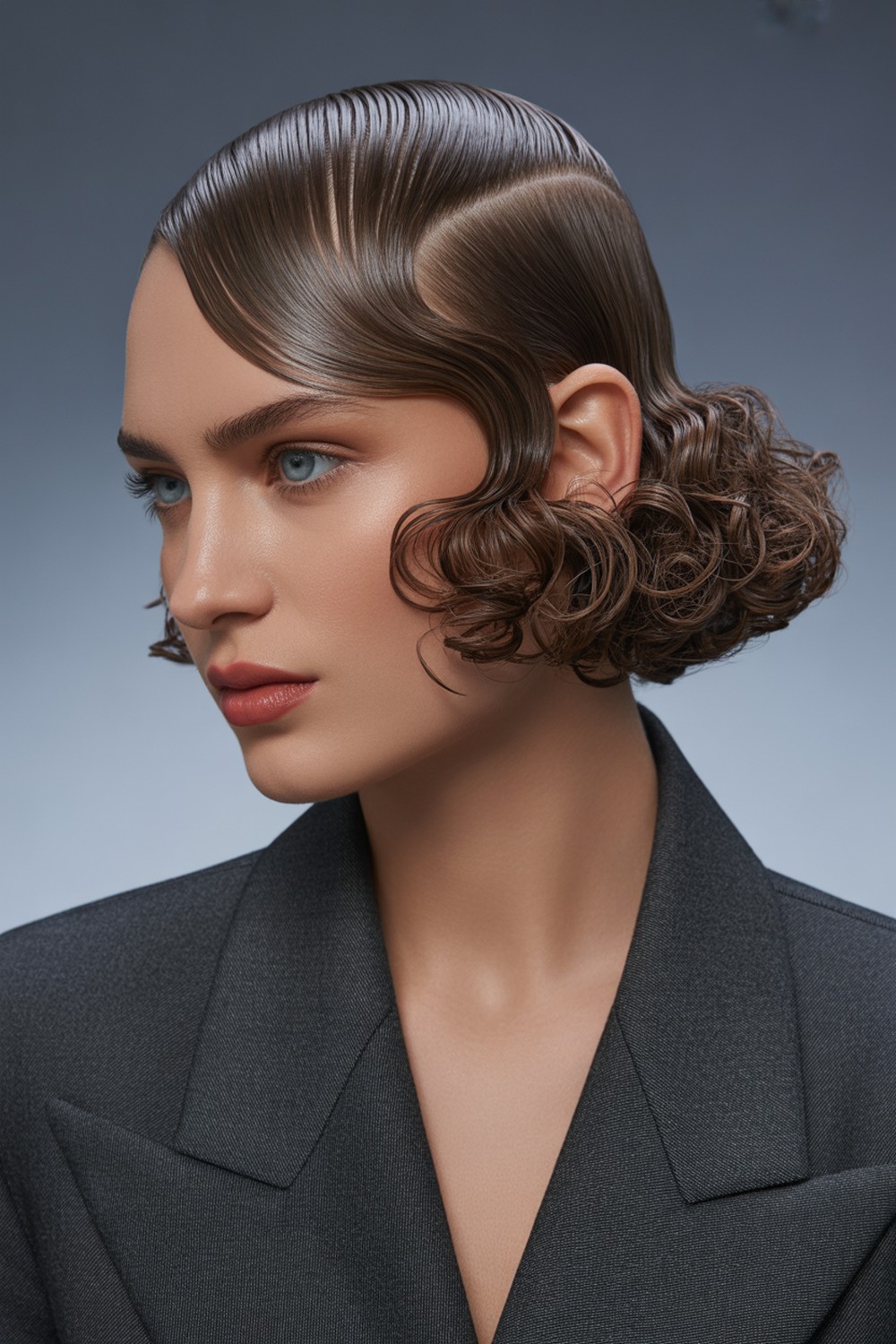 Sleek Root, Curly Ends Romantic Curls with Side Sweep Hairstyles