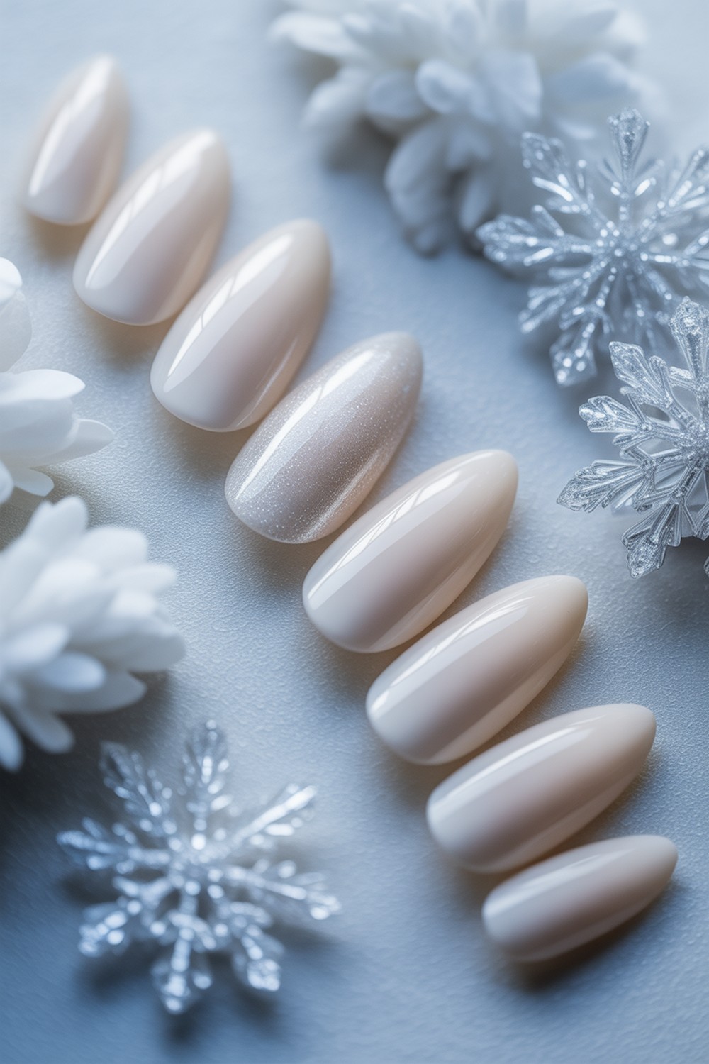 Snow Glazed Almond Frosty Milky White Winter Nails