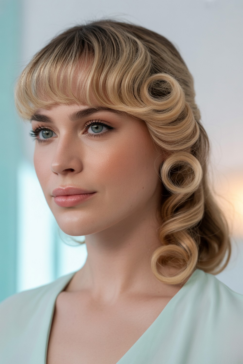 Soft Fringe Romantic Curls with Side Sweep Hairstyles