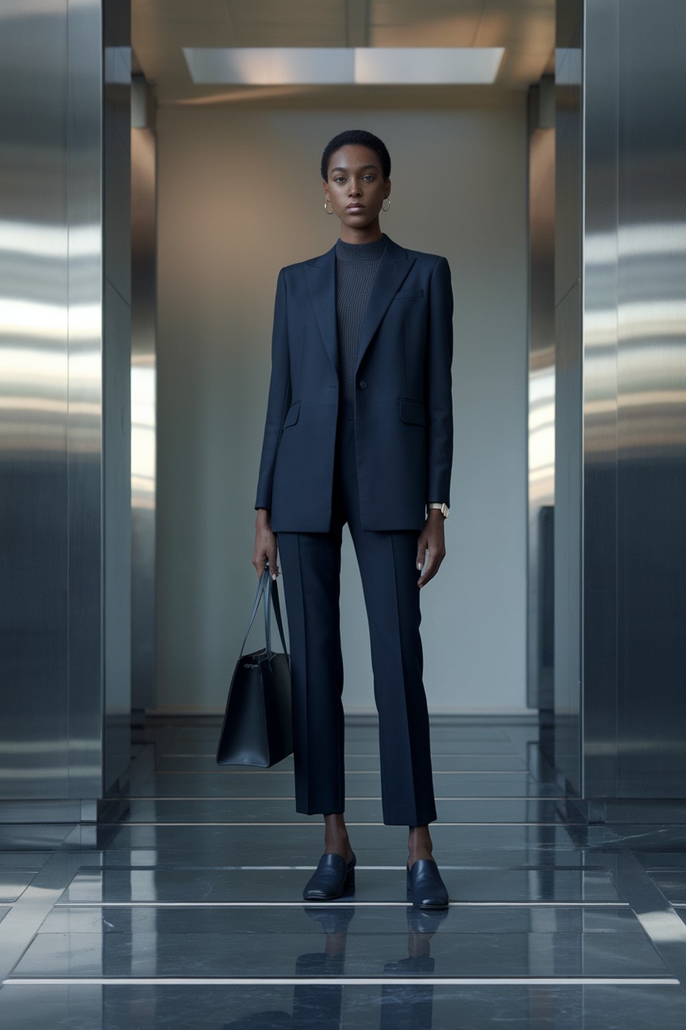 Tailored Monochrome Suit with Sleek Knit