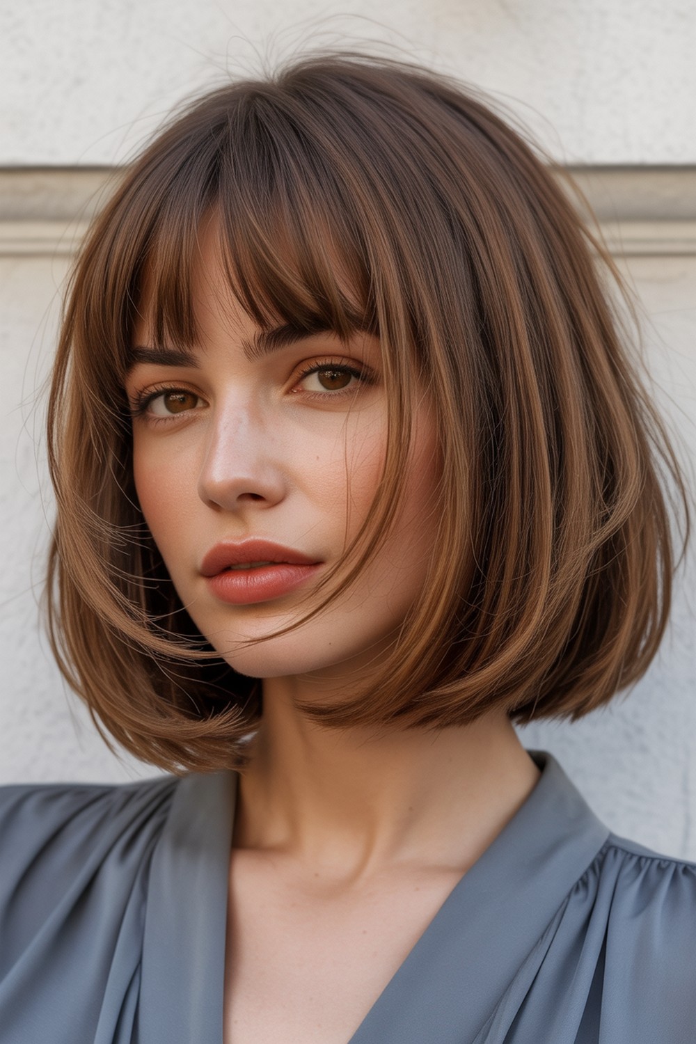 Textured Bob with Curtain Bangs for Effortless Look