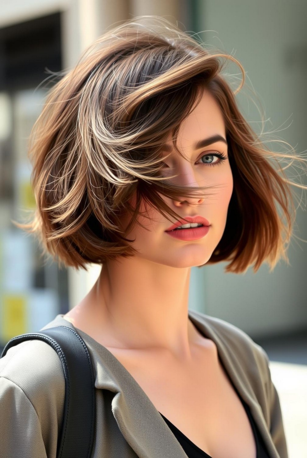 Tousled Italian bob hairstyle with air dry finish