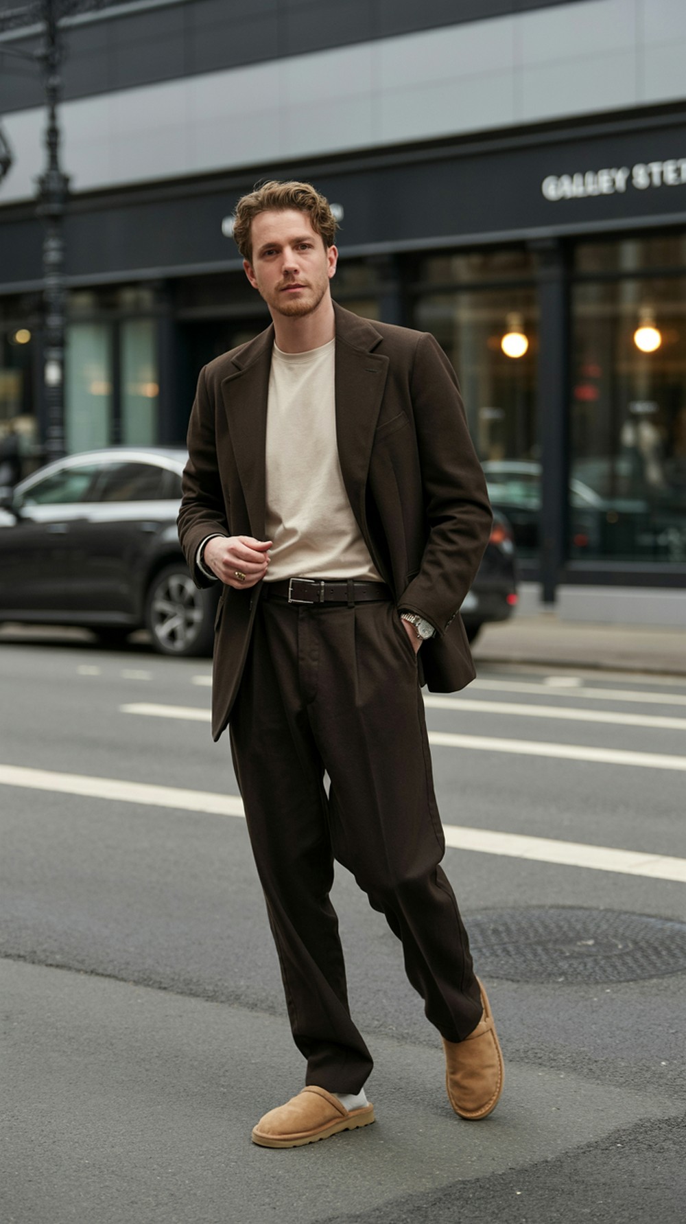 Tracked Suiting Ugg Slippers Outfit