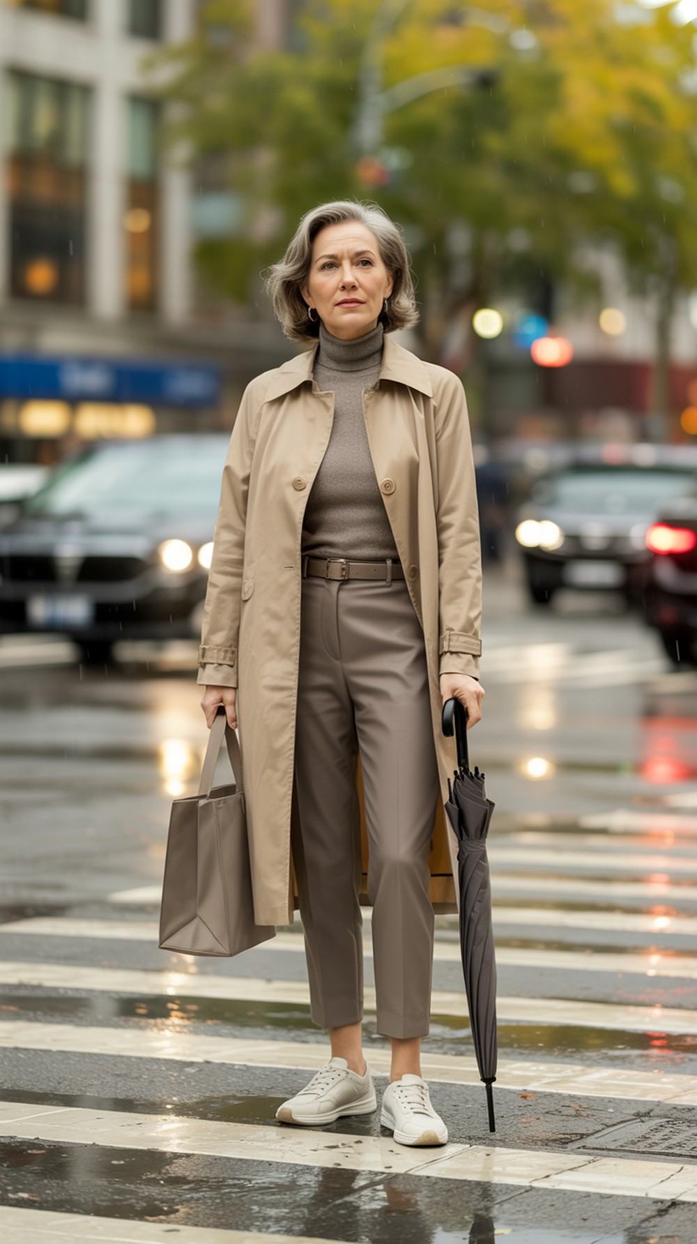 Trench Coat + Turtleneck + Tailored Trousers