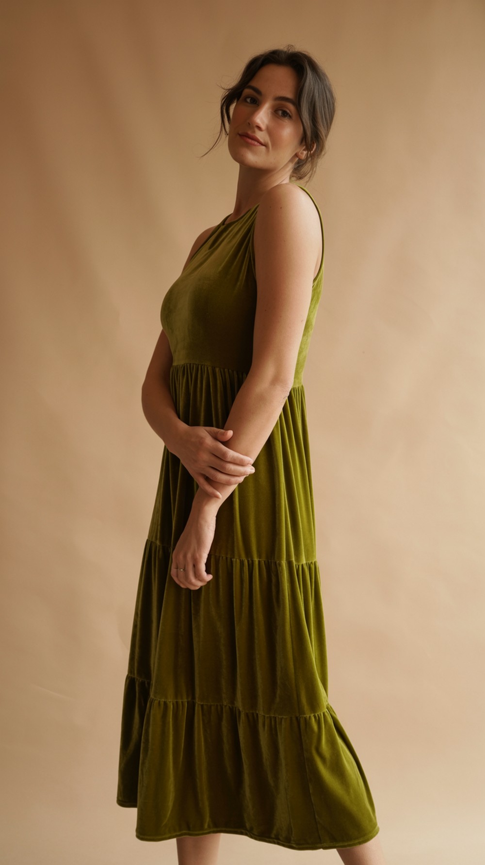 Velvet Tiered Midi Dress