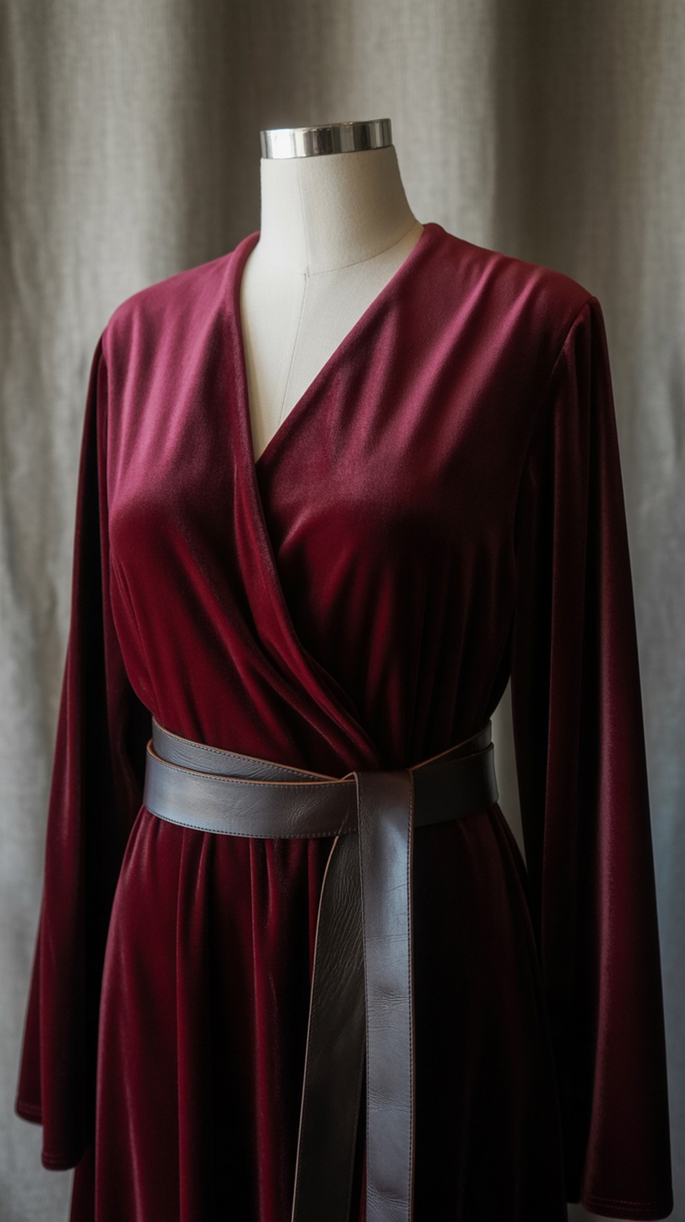 Velvet Wrap Dress with Belt