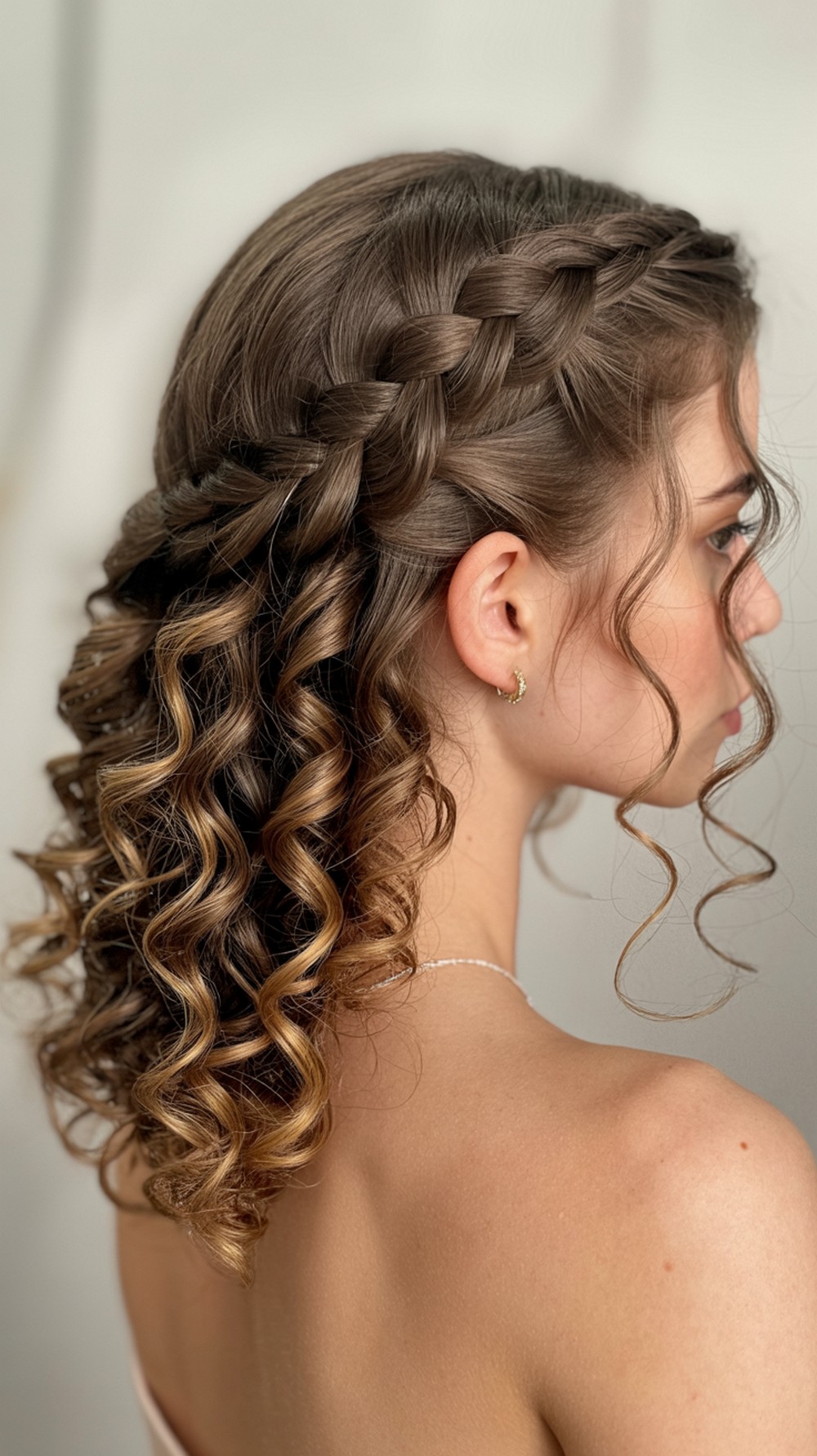 Waterfall Braid Curls Prom Hairstyle