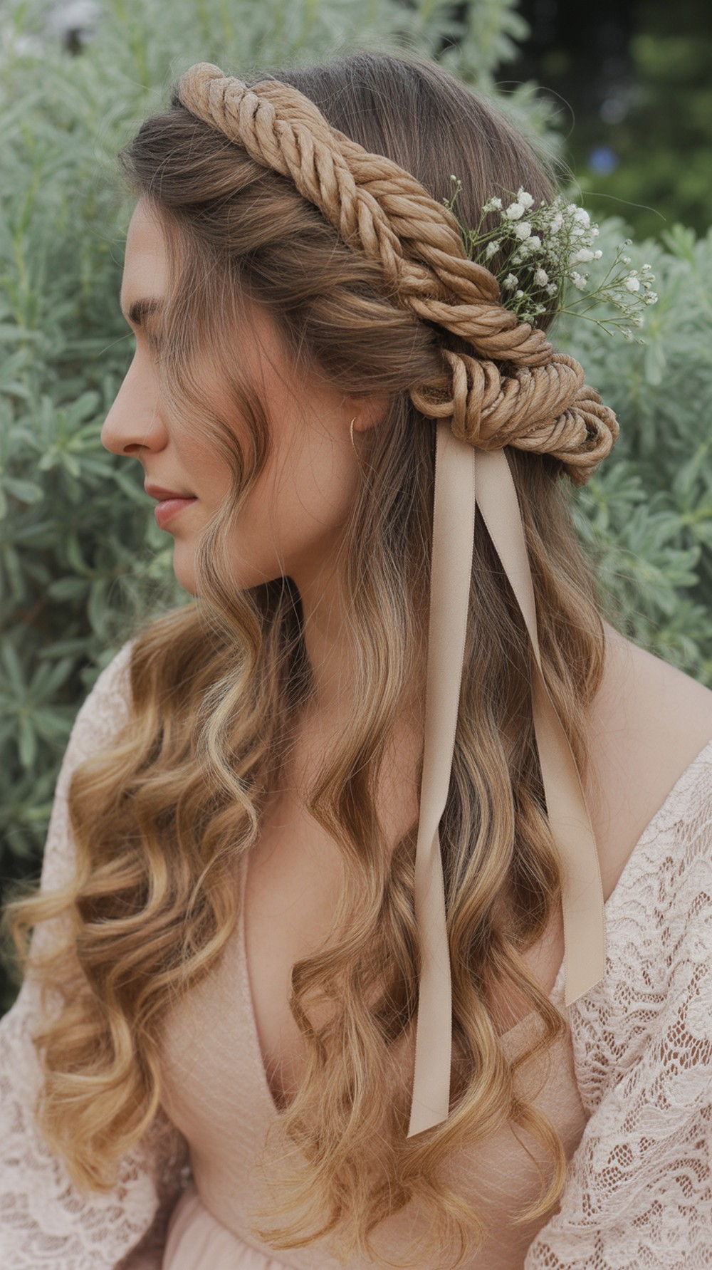 Boho Rope Half Up Twisted Waves Hairstyle