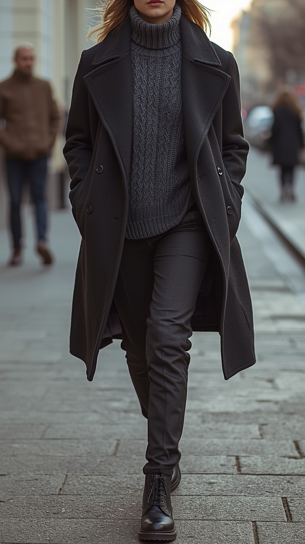 Cable knit, denim jacket, and a classic topcoat