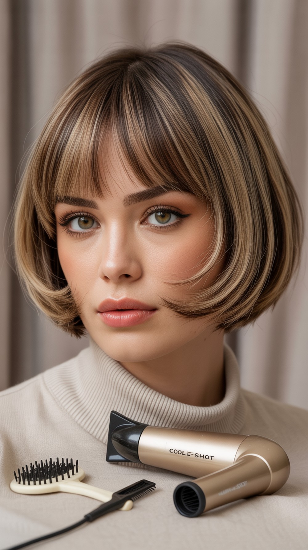 Chin Length Flip with Curtain Bangs