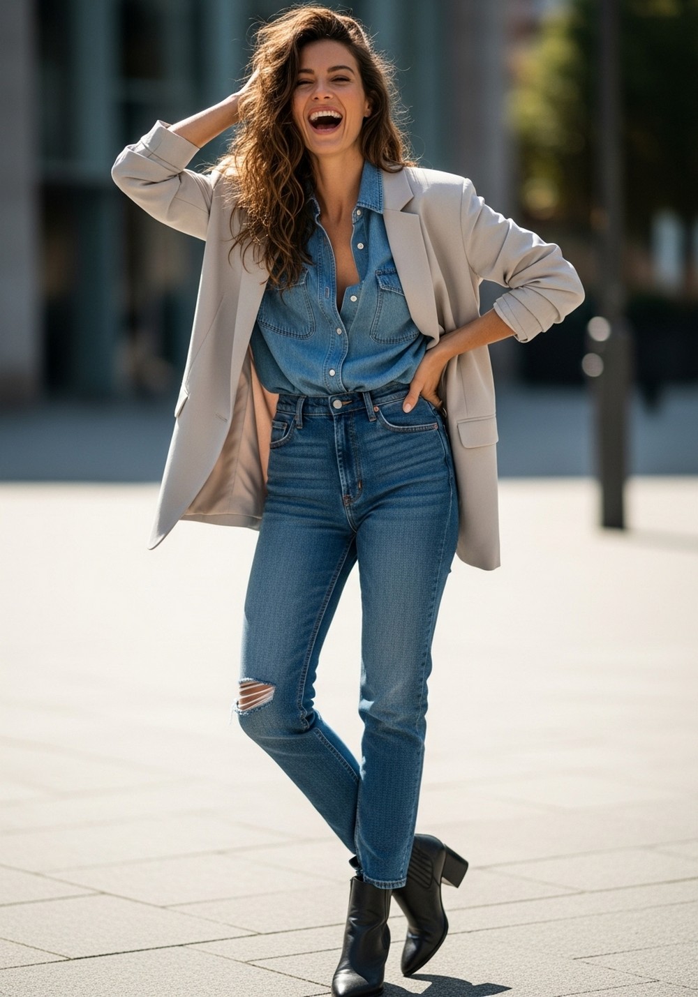 Denim on Denim + Blazer