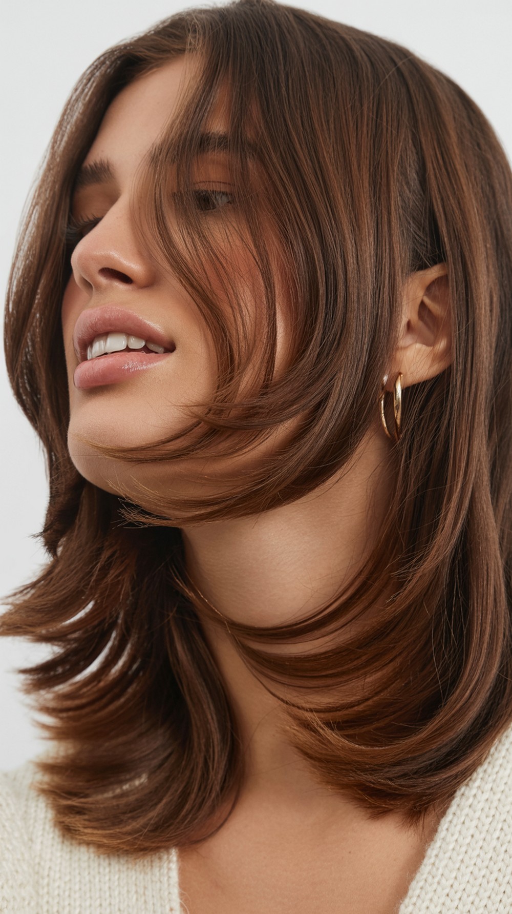 Face Framing Glossy Mocha Brunette Layers