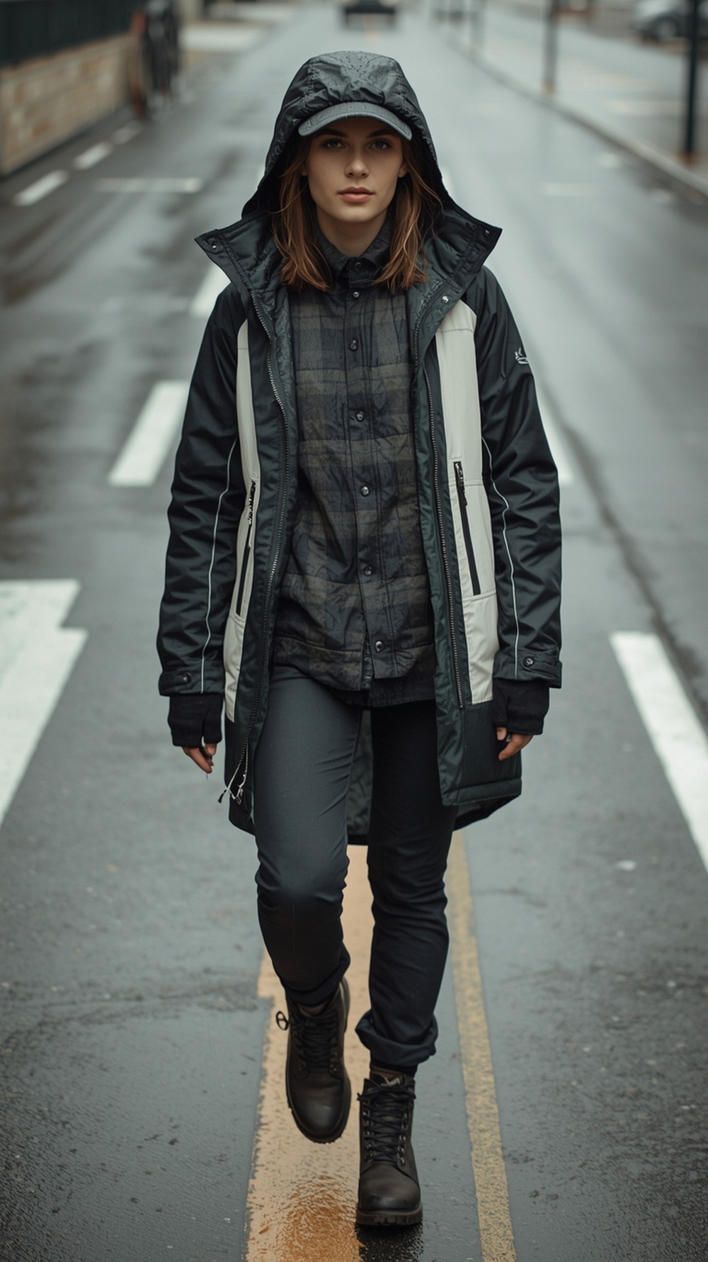 Flannel shirt, insulated gilet, and a rain shell