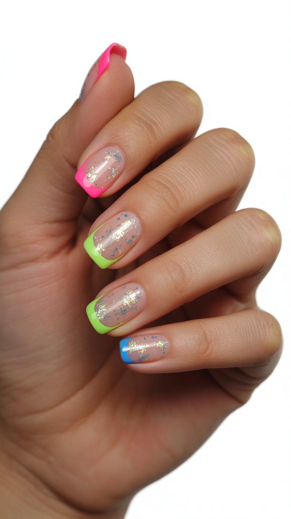 French with Neon Glitter Wash