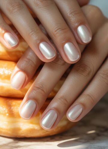 Glazed Donut Crystal Clear Nails with Iridescent Sparkle