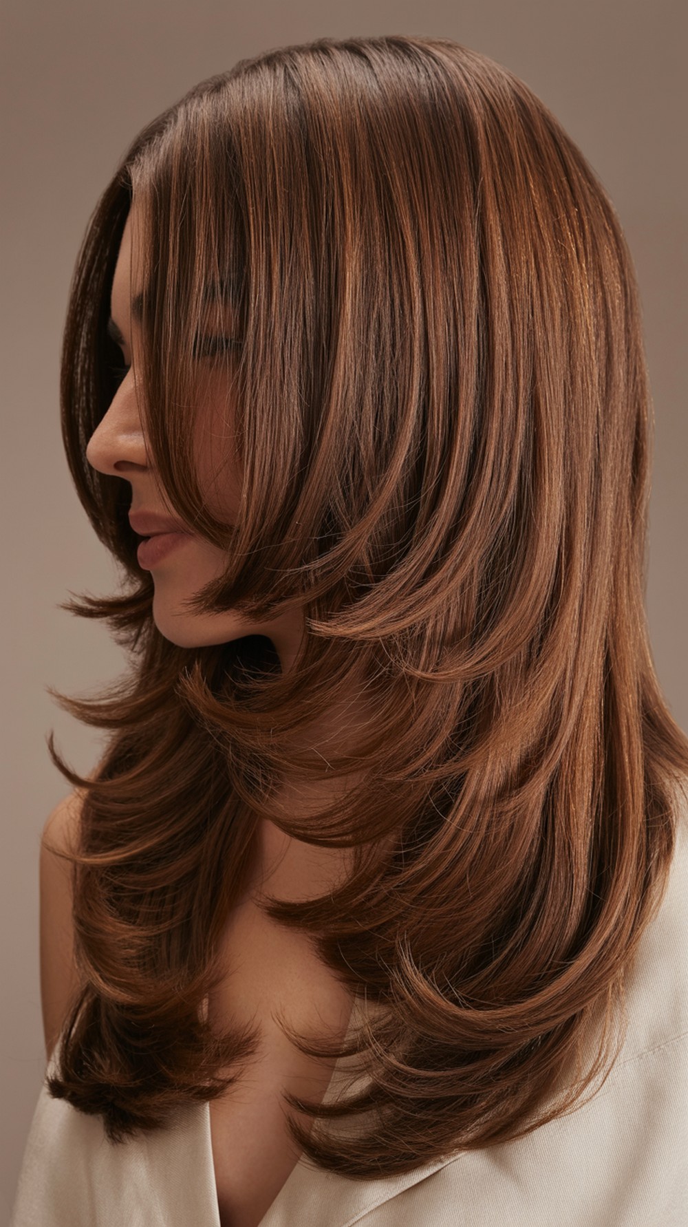 Glossy Mocha Brunette Layers for Fine Hair