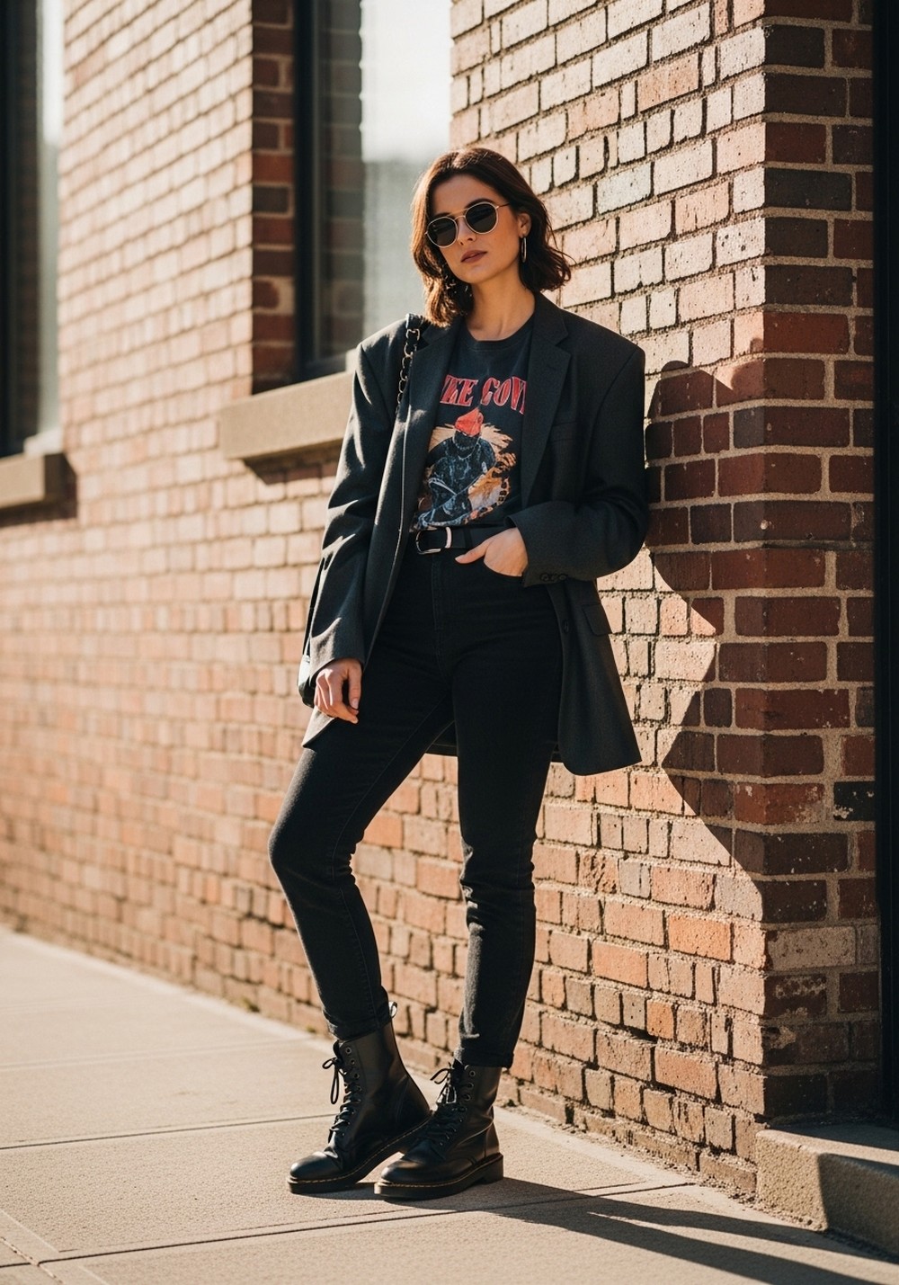 Graphic Tee, Black Jeans, Combat Boots
