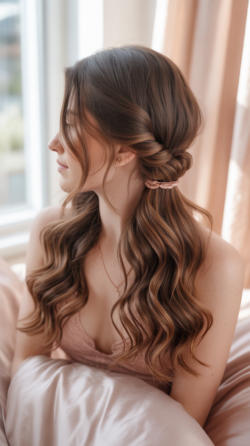 Heatless Overnight Half Up Twisted Waves Hairstyle