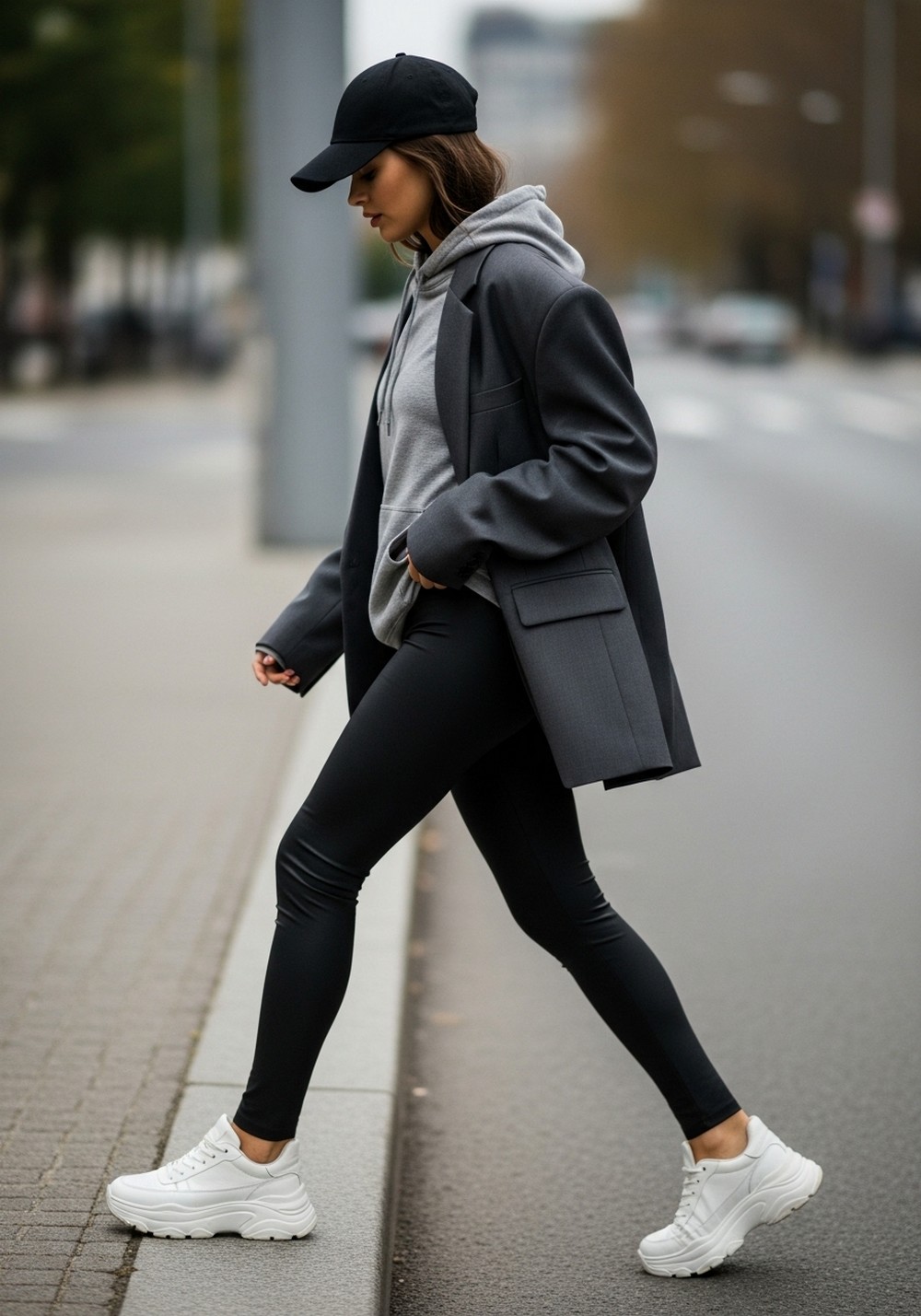 Hoodie Layer, Leggings, Chunky Trainers
