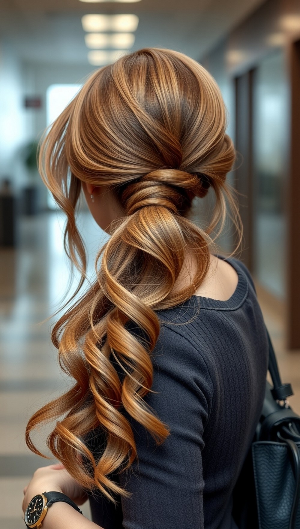 Low Pony with Wave Lengths and Soft Curtain Bangs