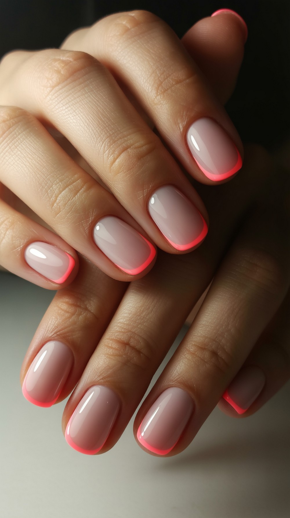 Matte Nude Base with Glossy Neon Tips