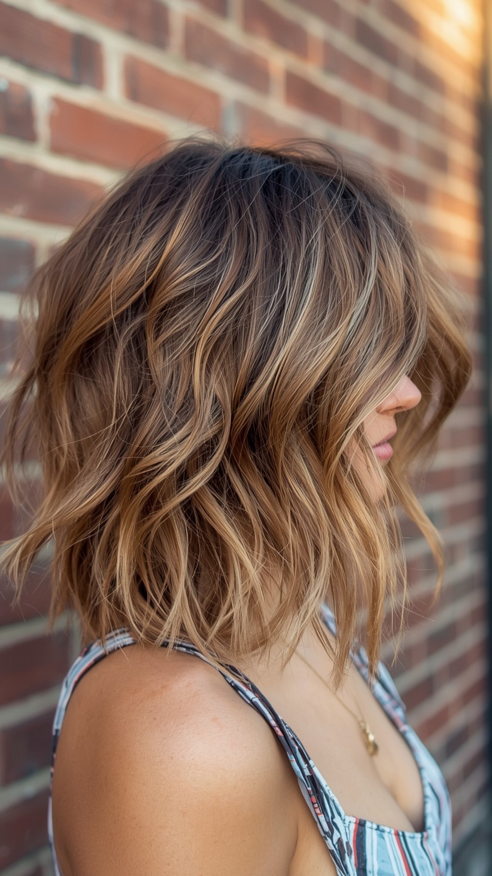 Midlength Shag Tousled Beach Waves with Lived In Balayage