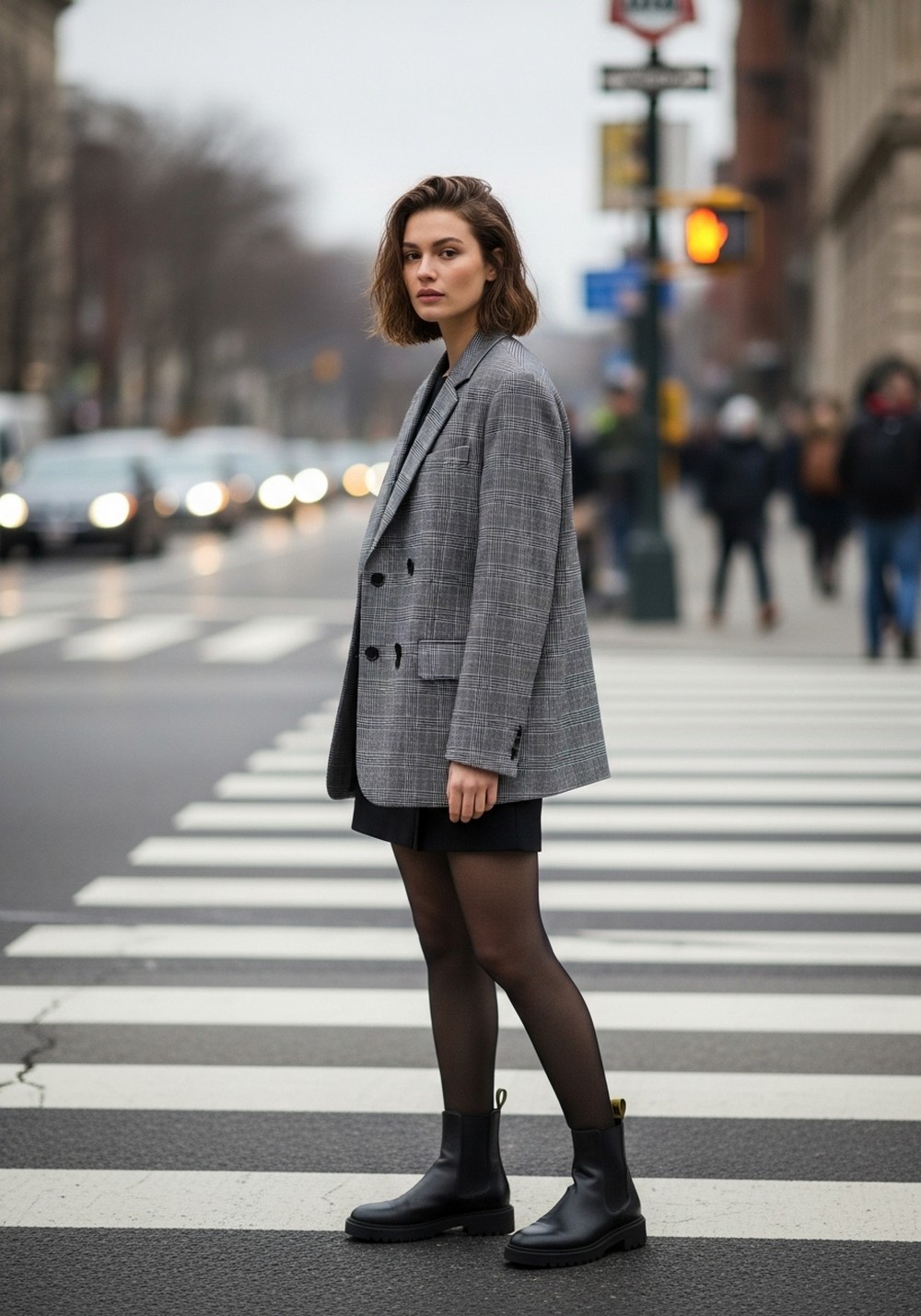 Mini Skirt, Opaque Tights, Chelsea Boots