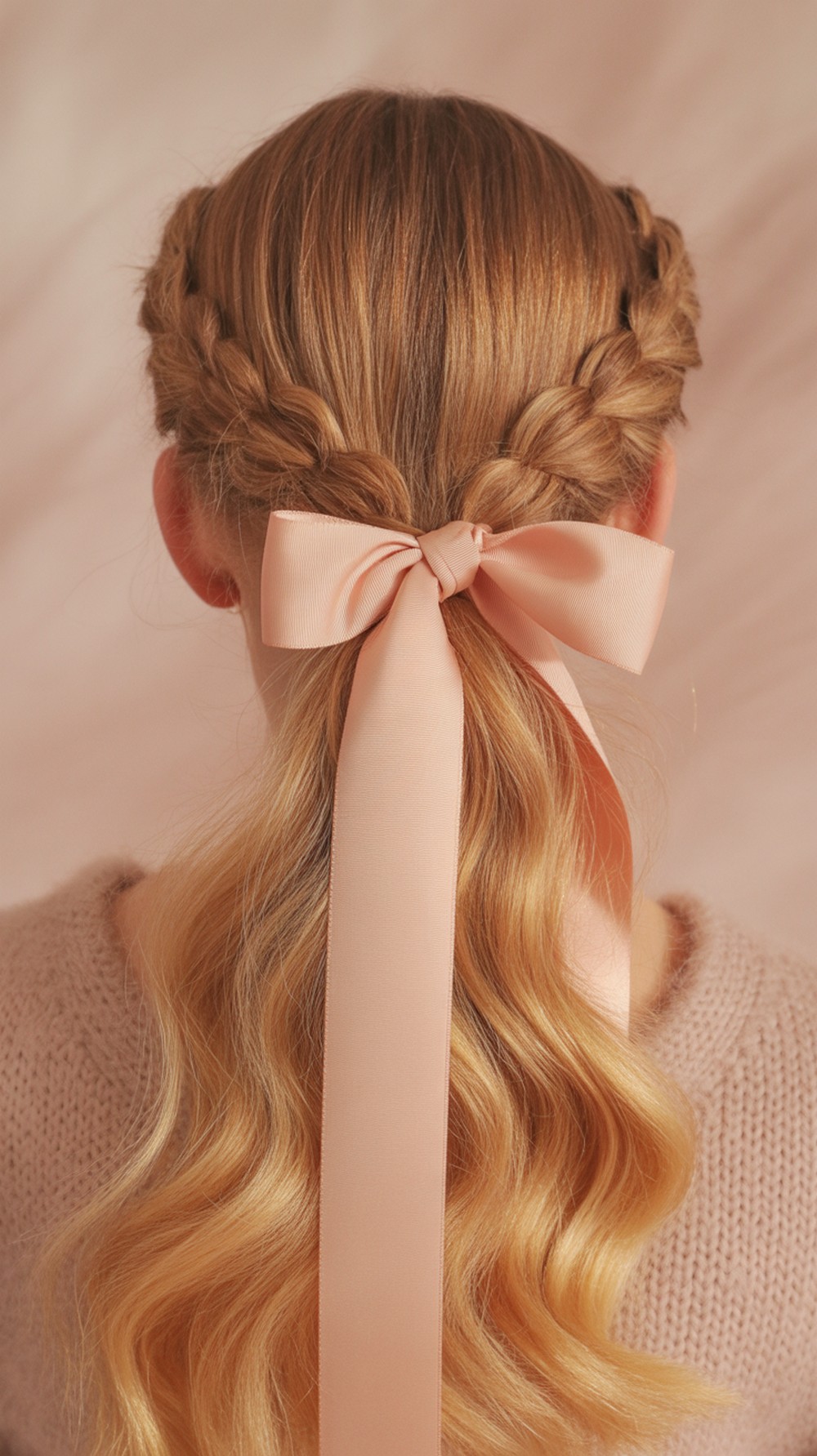 Ribbon Tied Half Up Twisted Waves Hairstyle