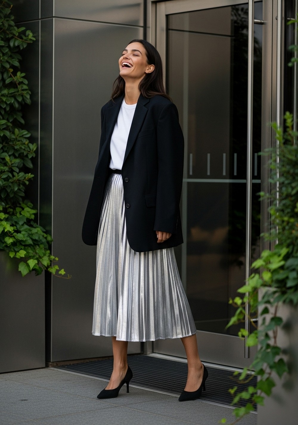 Sequin or Metallic Skirt + Blazer