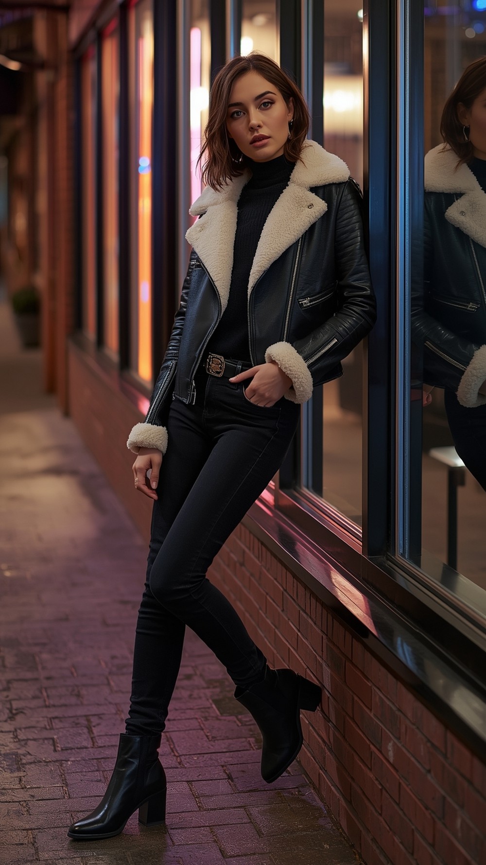 Shearling Collar Moto Edge