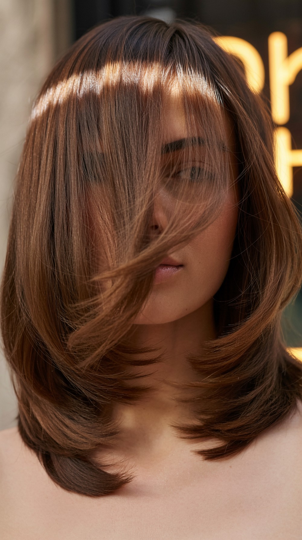 Sleek Blowout Glossy Mocha Brunette Layers