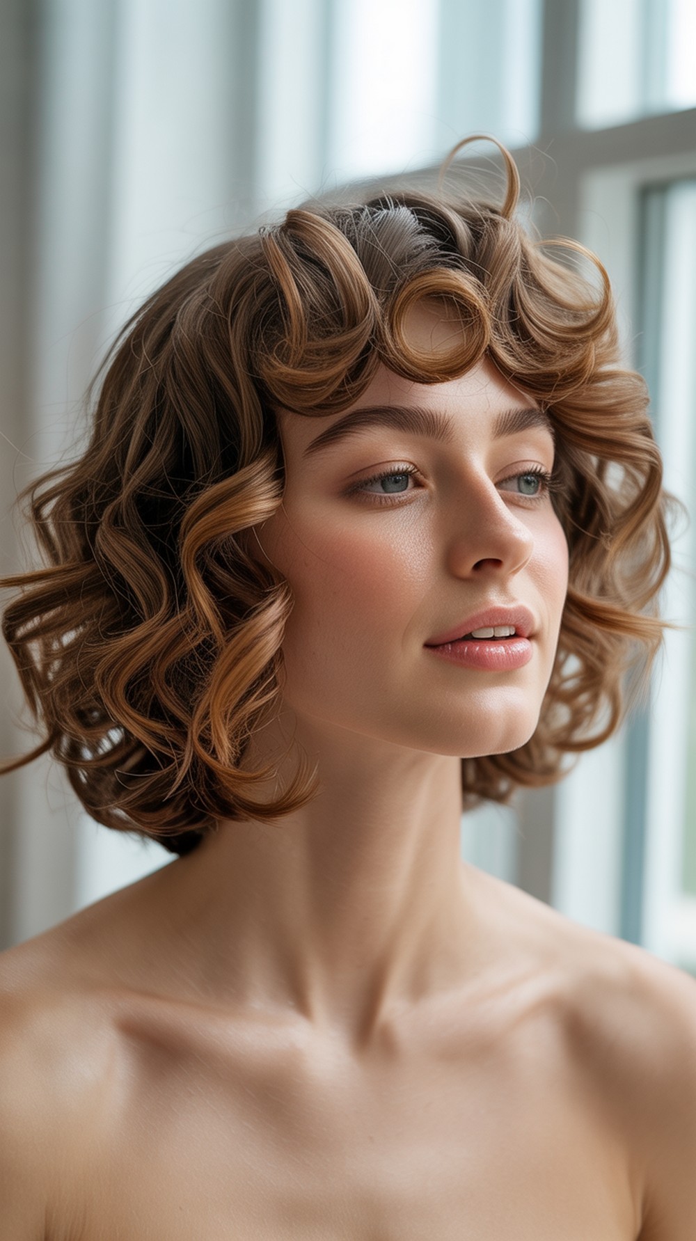 Soft Curly Wavy Flip Bob