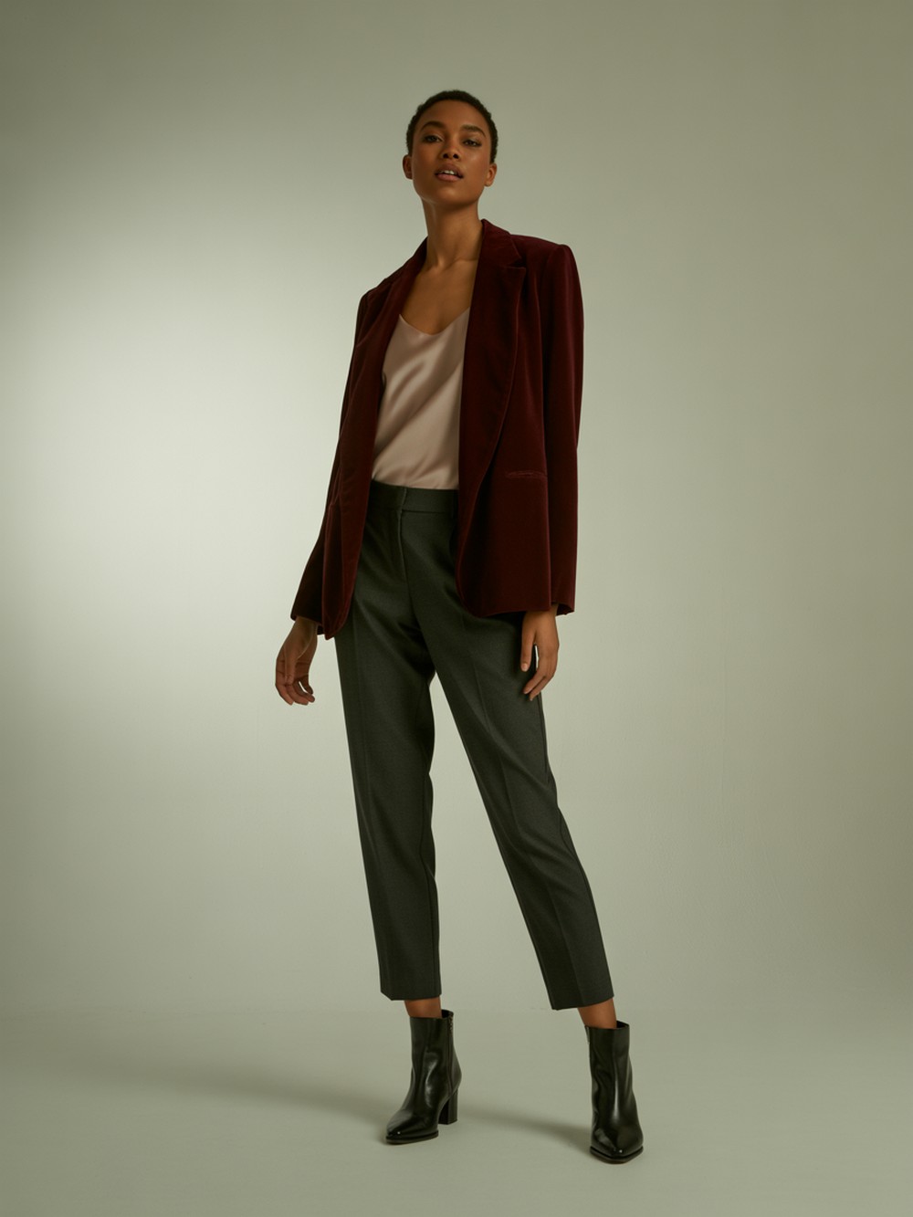 Velvet + Satin Trim Cami with Ankle Boots