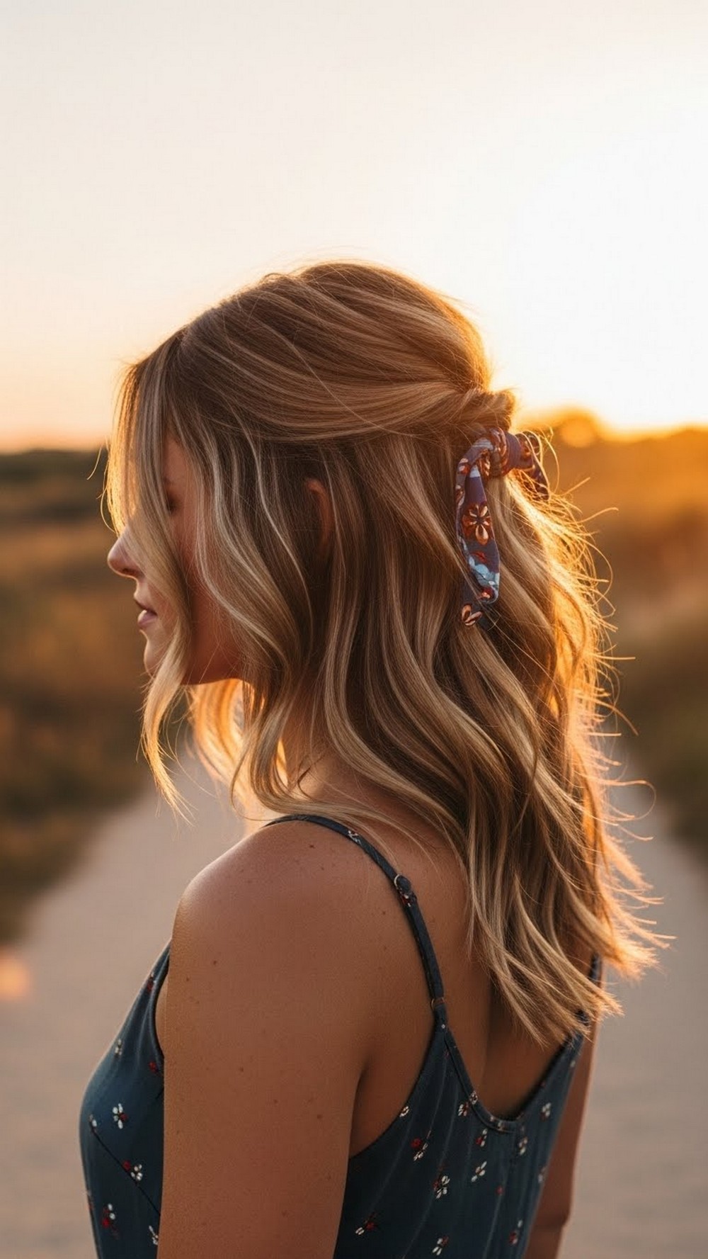 Beach Waves Half Up Tie Back