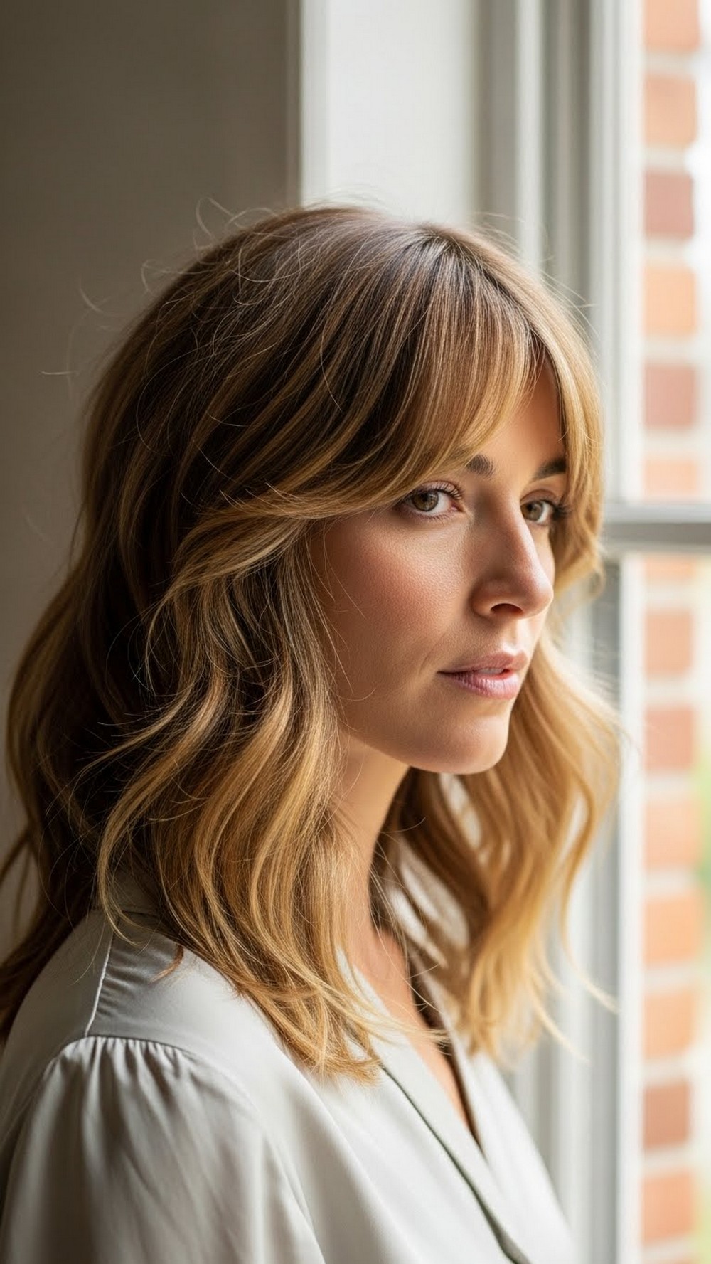 Beach Waves with Curtain Bangs