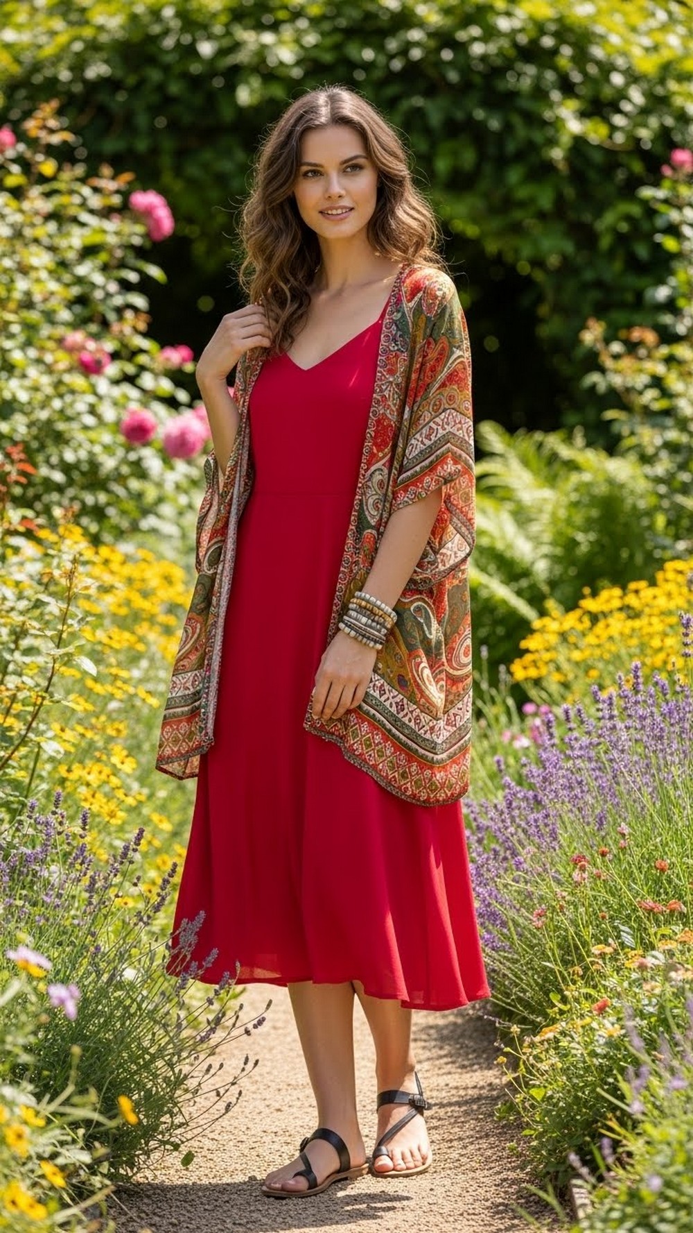 Boho Cherry Sundress & Light Kimono